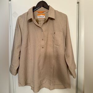 Orvis Womens XL Popover Tunic Top Beige 3/4 Sleeve